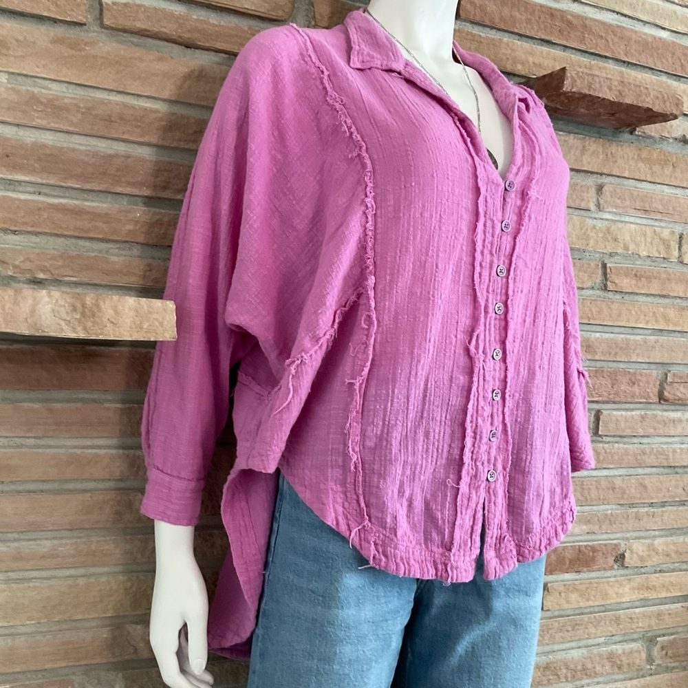 We The Free 100% Cotton Oversized Shirt Fuchsia Pink XS